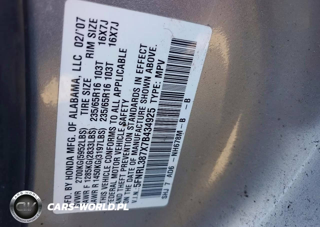 2007 Honda Odyssey Exl VIN:5FNRL387X7B434925 - 13
