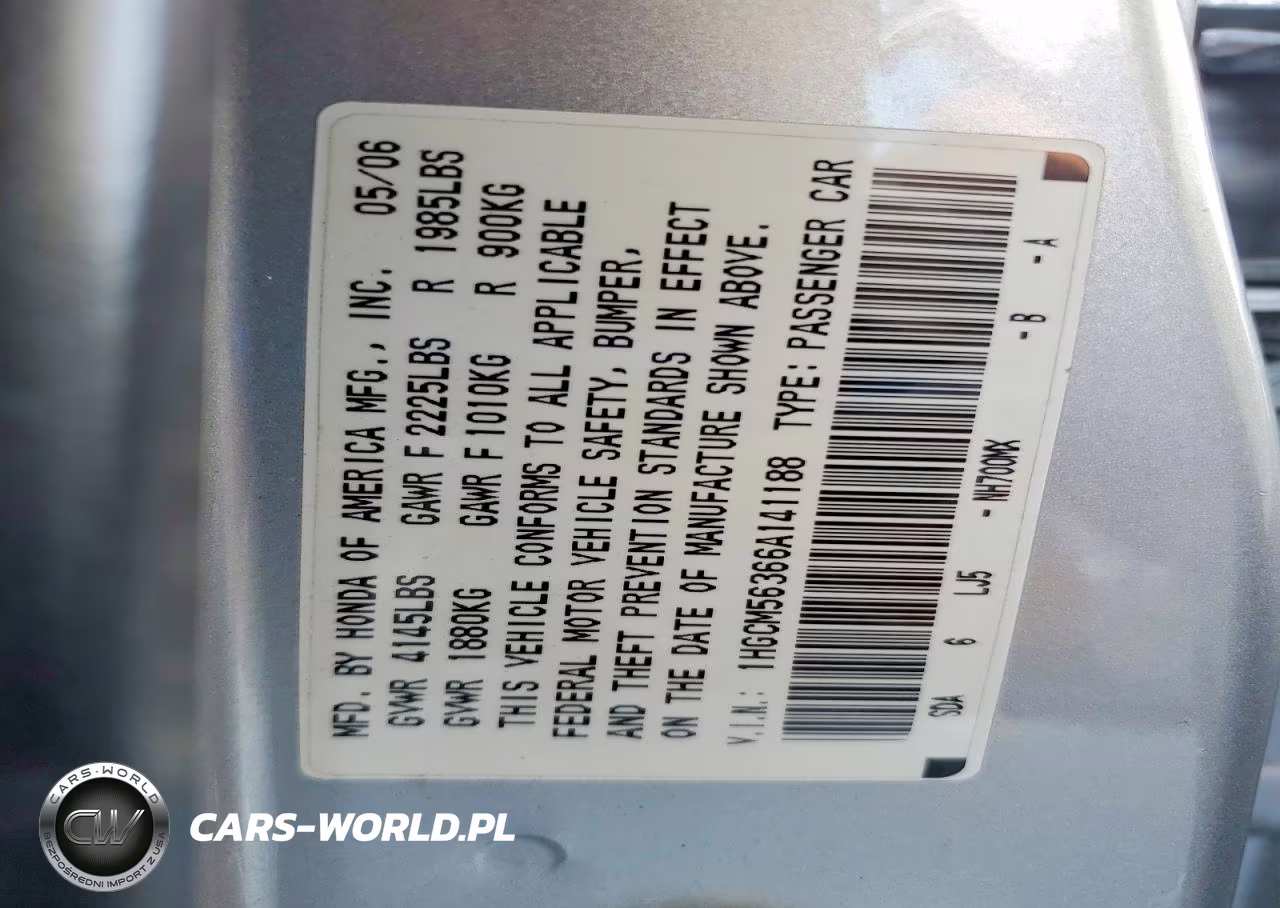 2006 Honda Accord Se VIN:1HGCM56366A141188 - 12