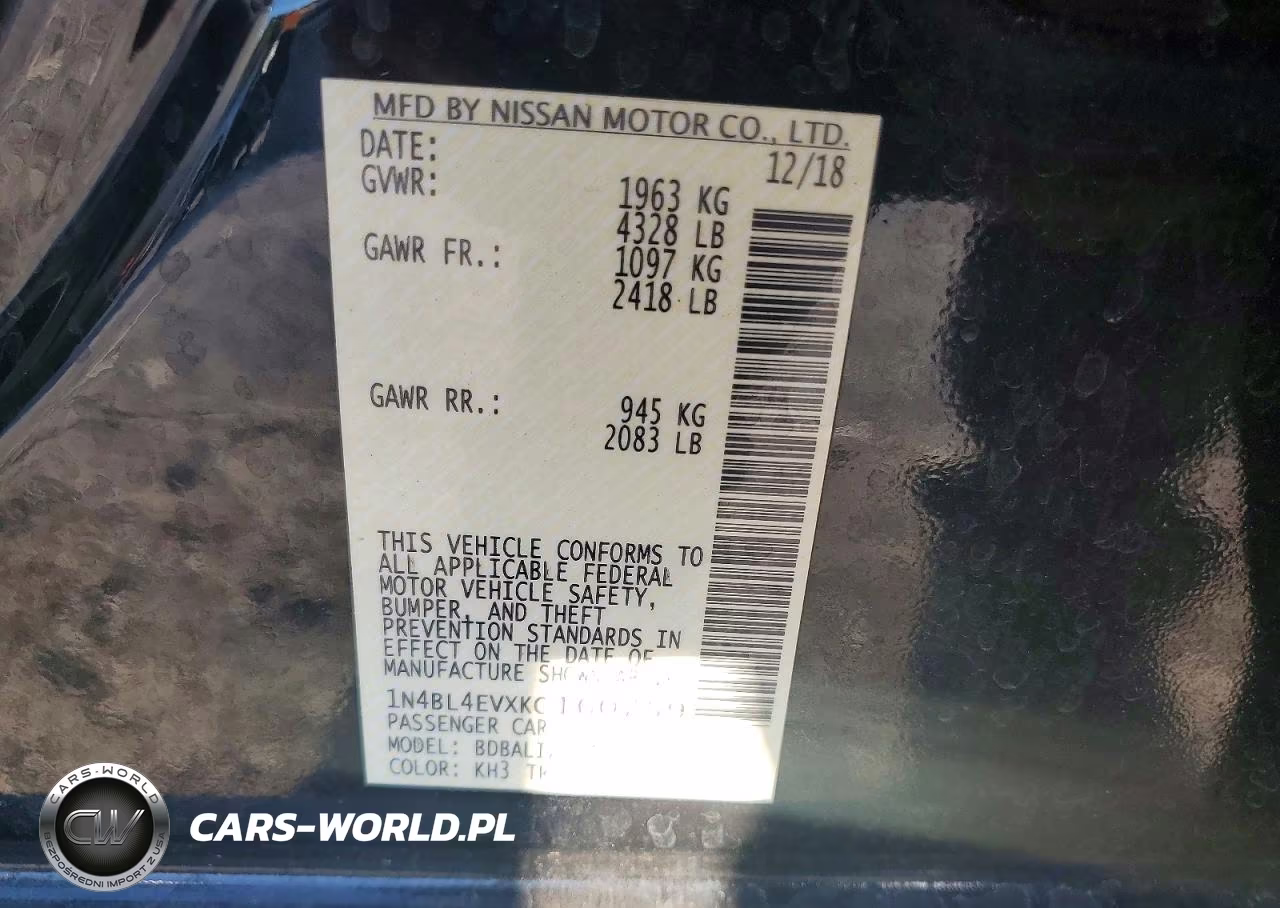 2019 Nissan Altima Sl VIN:1N4BL4EVXKC160759 - 12