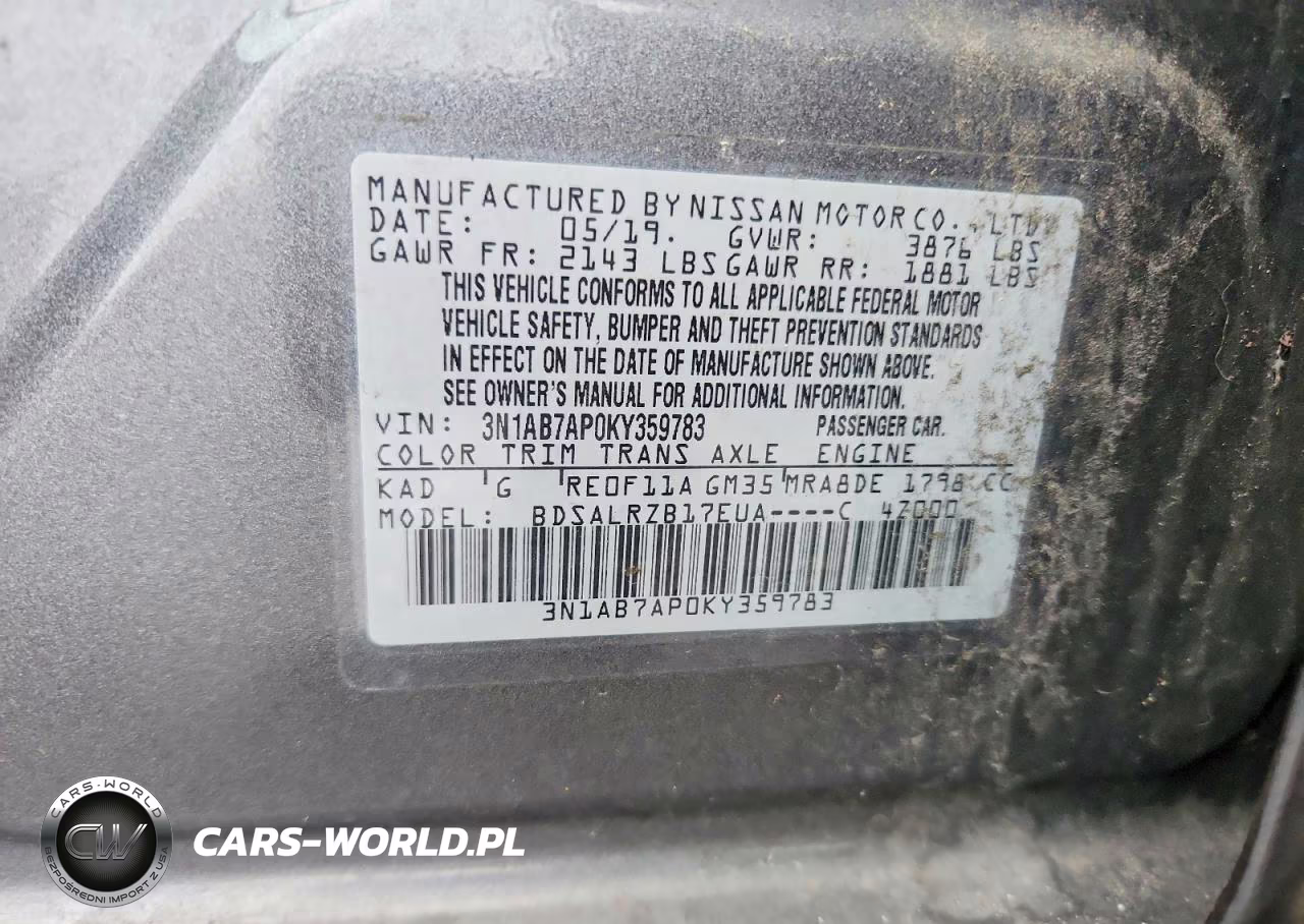 2019 Nissan Sentra Sr VIN:3N1AB7AP0KY359783 - 12