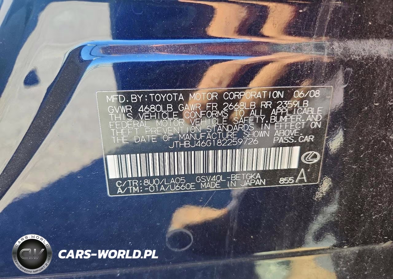 2008 Lexus Es 350 VIN:JTHBJ46G182259726 - 12