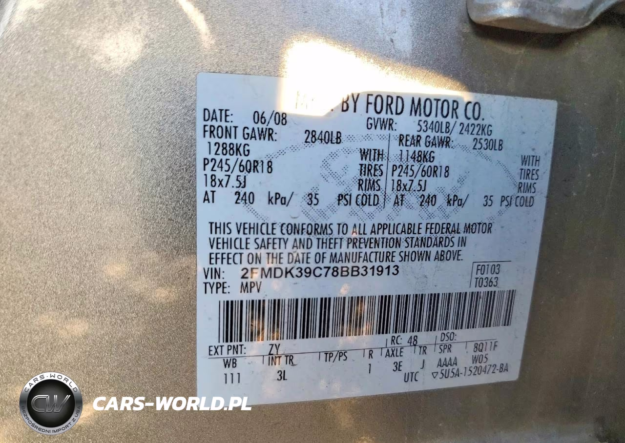 2008 Ford Edge VIN:2FMDK39C78BB31913 - 13