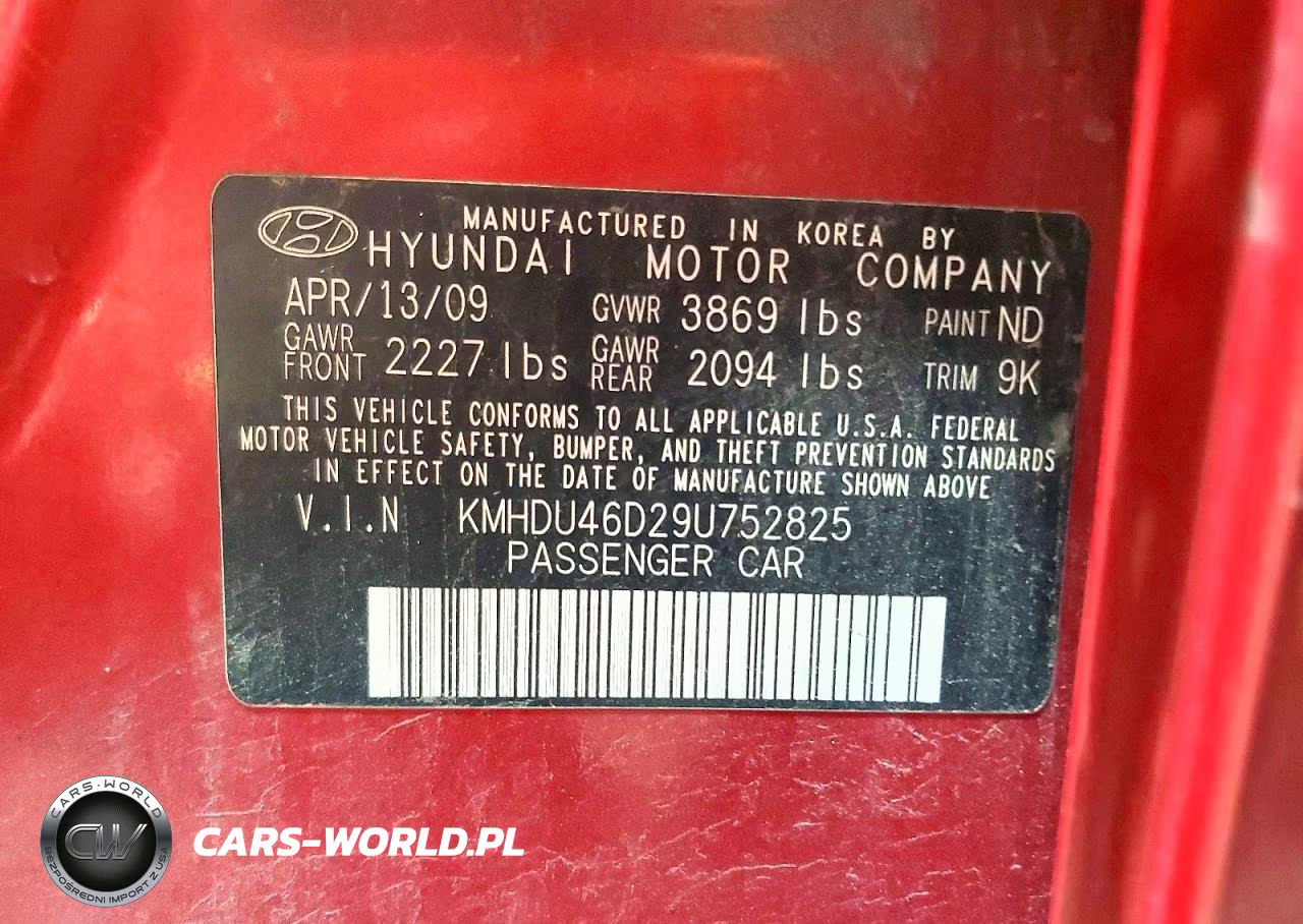 2009 Hyundai Elantra Gls VIN:KMHDU46D29U752825 - 13