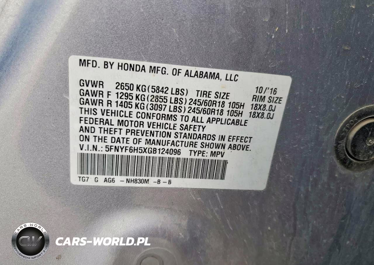 2016 Honda Pilot Exl VIN:5FNYF6H5XGB124096 - 13