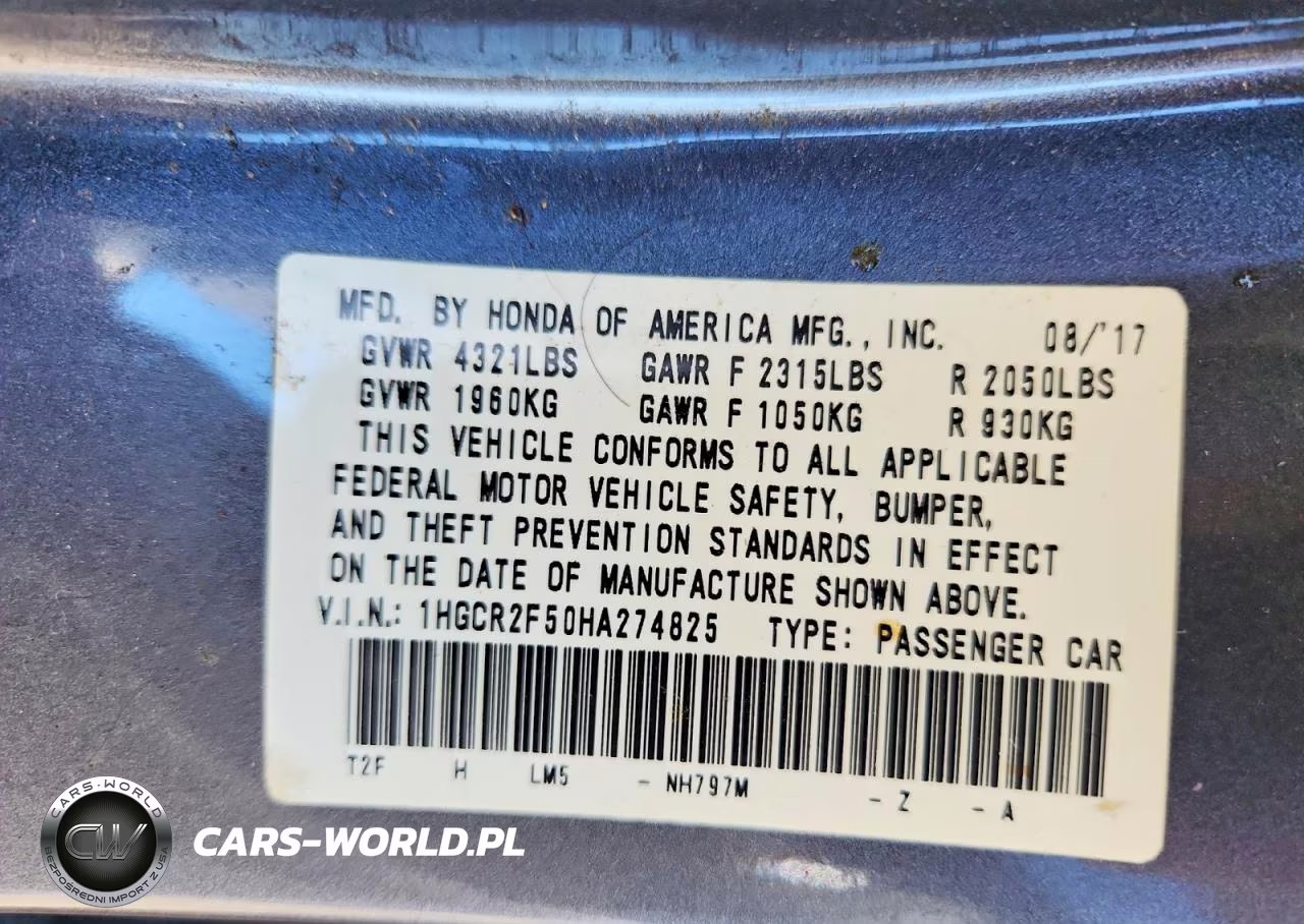 2017 Honda Accord Sport VIN:1HGCR2F50HA274825 - 12