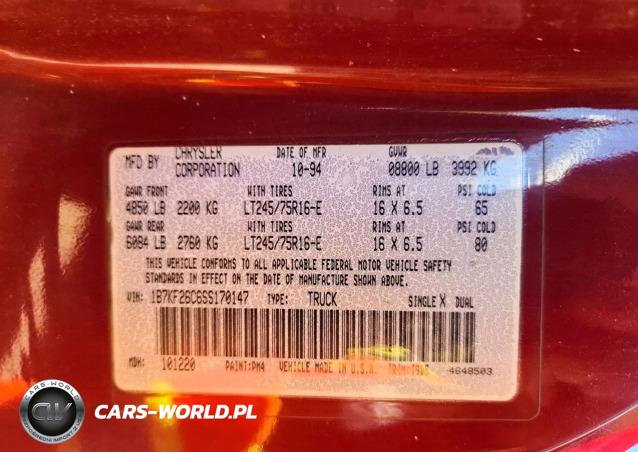 1995 Dodge Ram 2500 VIN:1B7KF26C6SS170147 - 12
