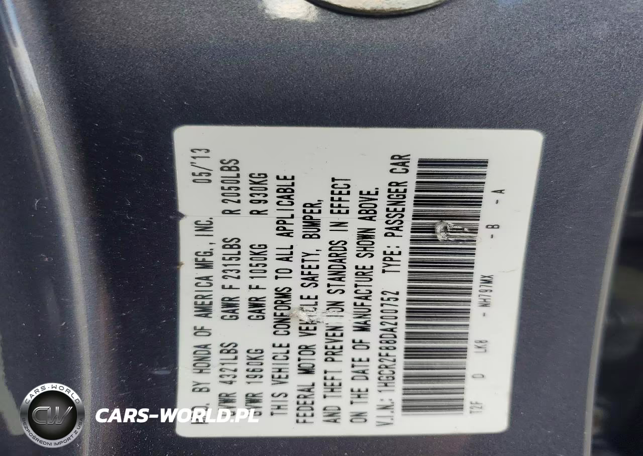 2013 Honda Accord Exl VIN:1HGCR2F88DA200752 - 12