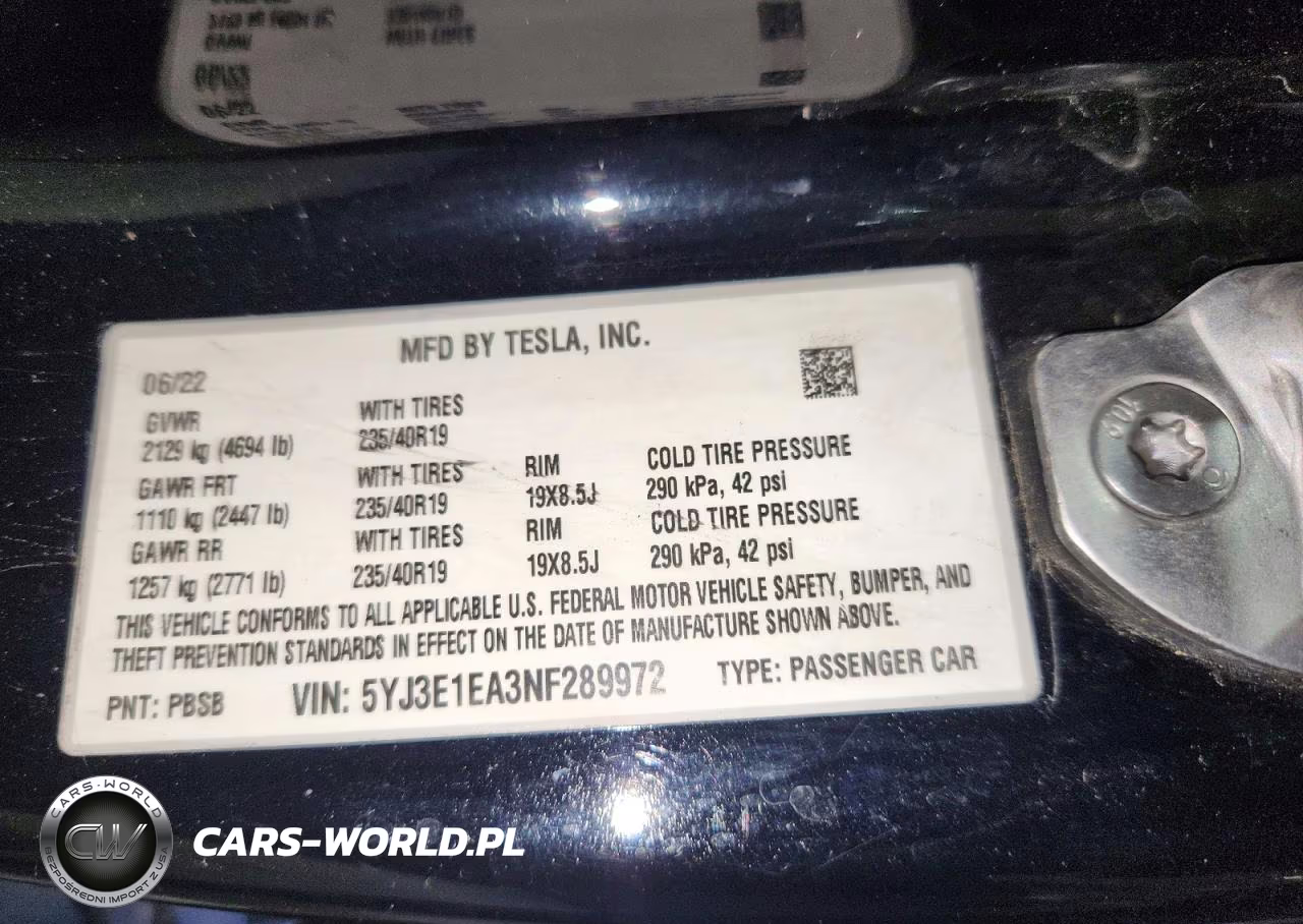2022 Tesla Model 3 VIN:5YJ3E1EA3NF289972 - 12