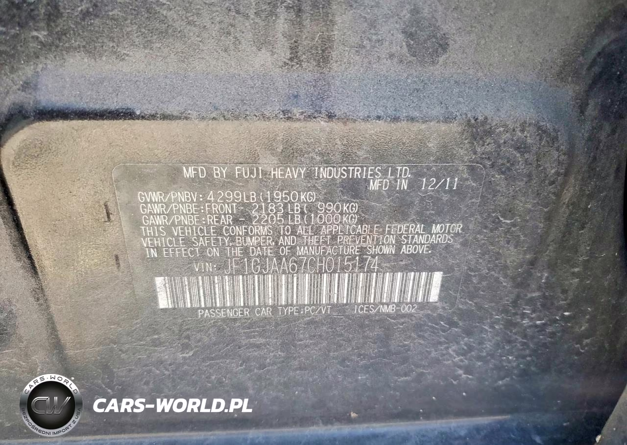 2012 Subaru Impreza VIN:JF1GJAA67CH015174 - 12