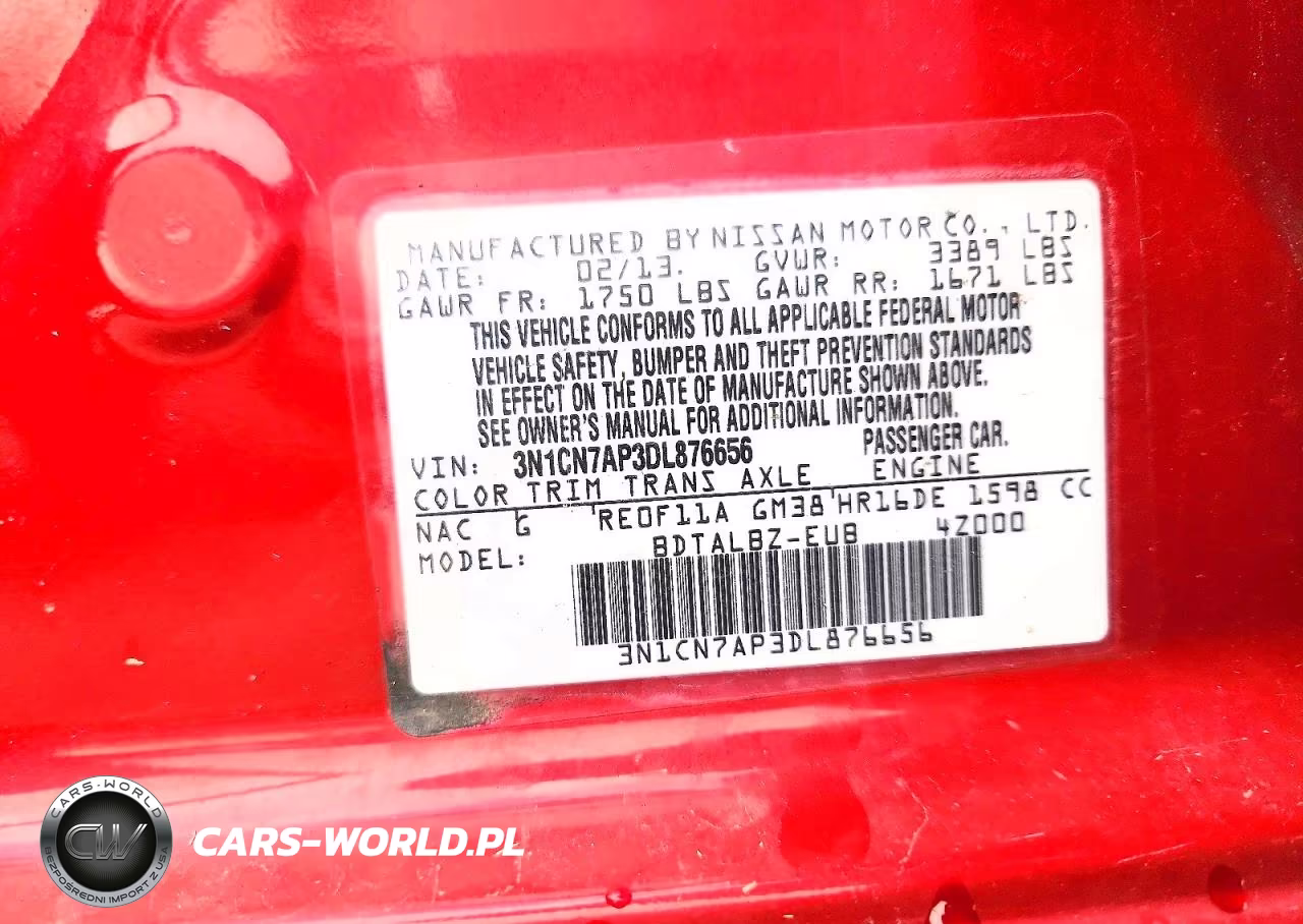 2013 Nissan Versa 1.6 S VIN:3N1CN7AP3DL876656 - 12