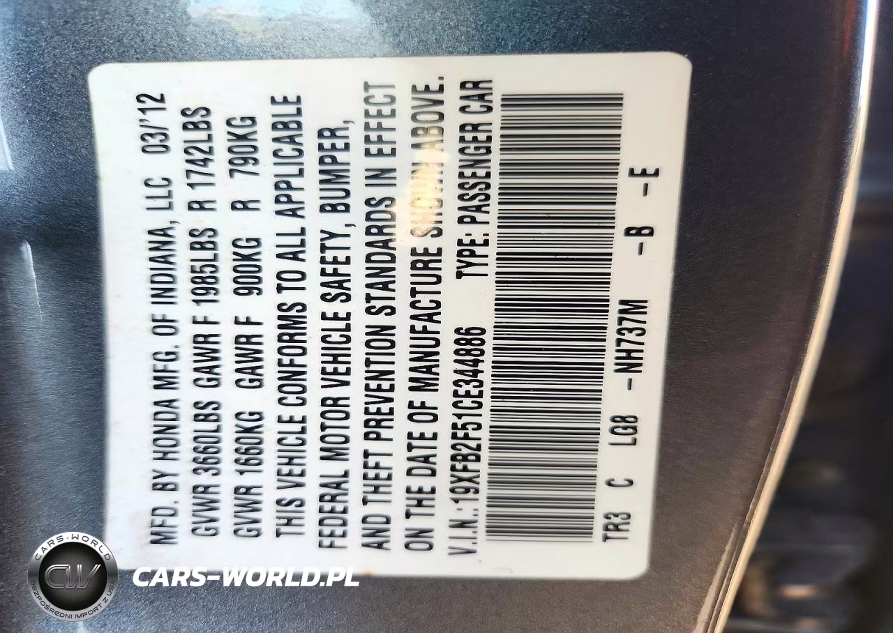 2012 Honda Civic Lx VIN:19XFB2F51CE344886 - 13