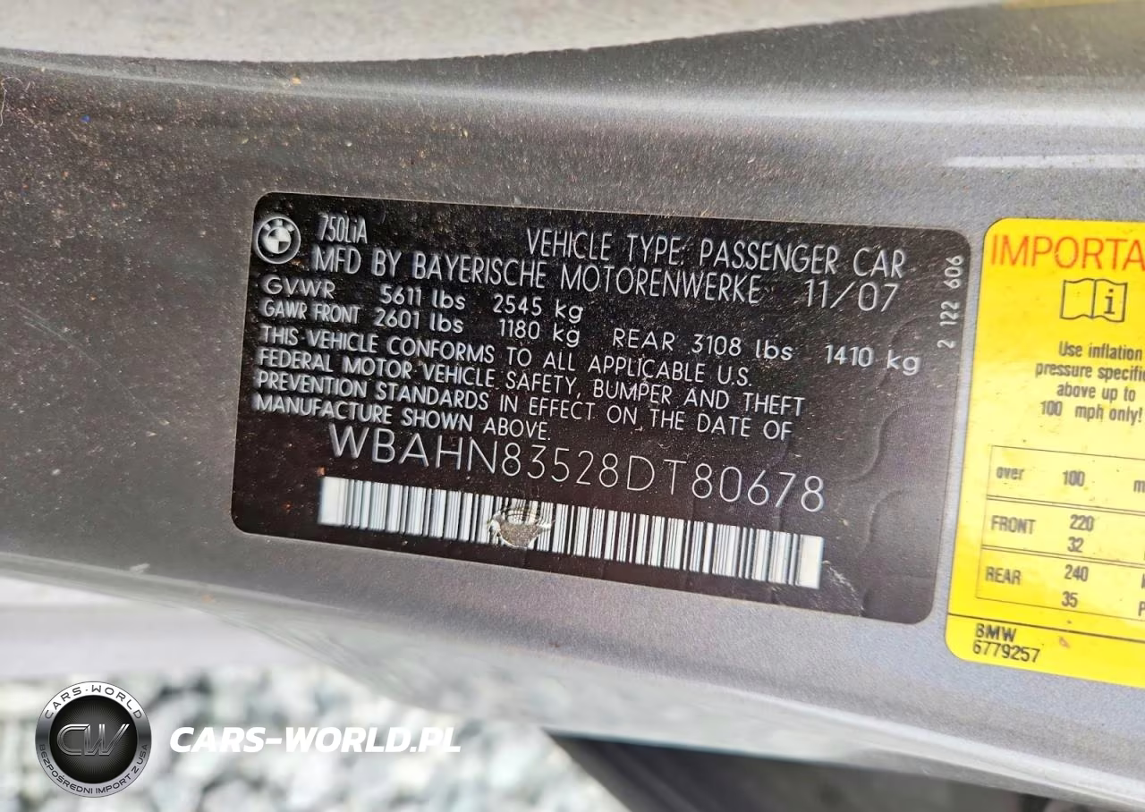 2008 BMW 750 Li VIN:WBAHN83528DT80678 - 12