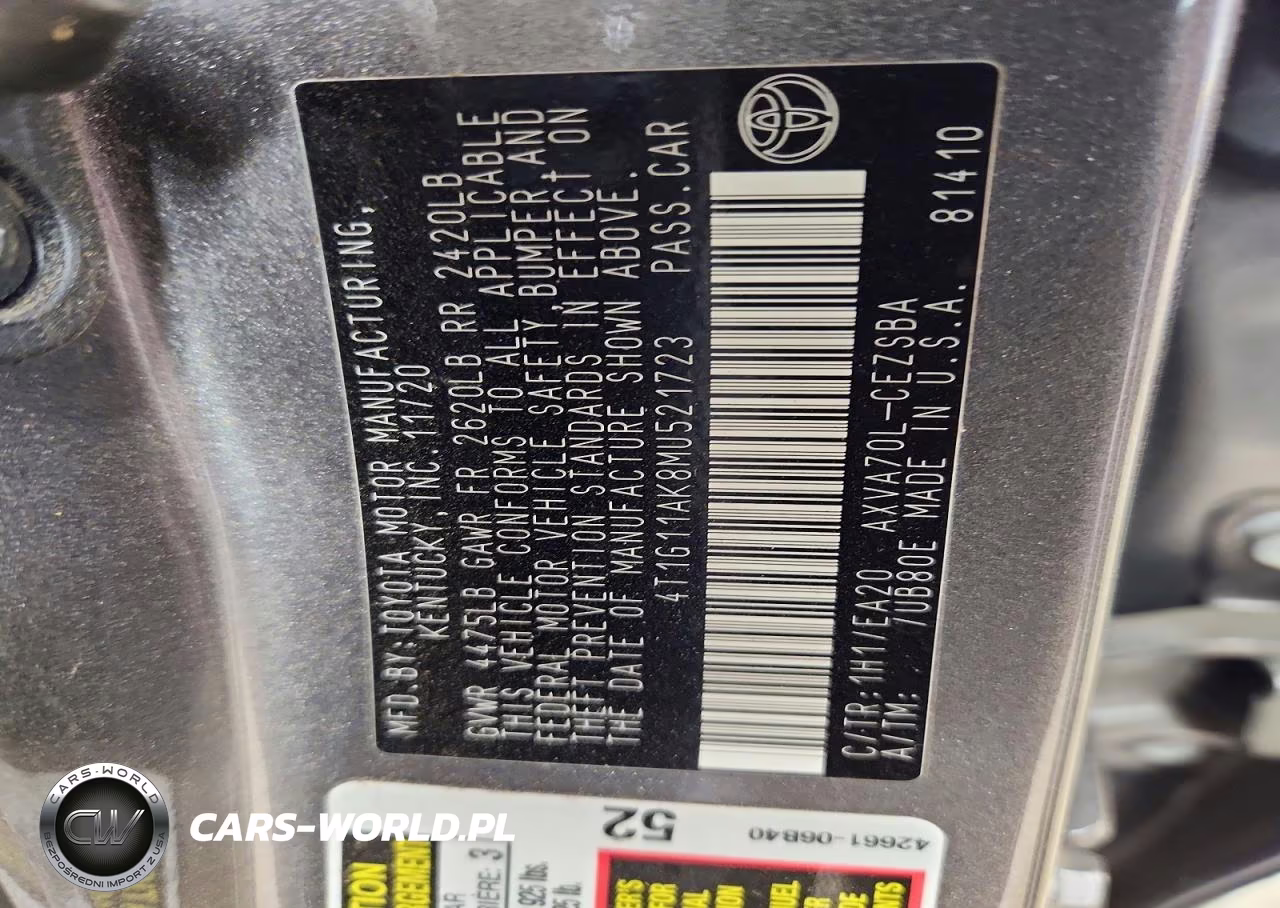 2021 Toyota Camry Se VIN:4T1G11AK8MU521723 - 12