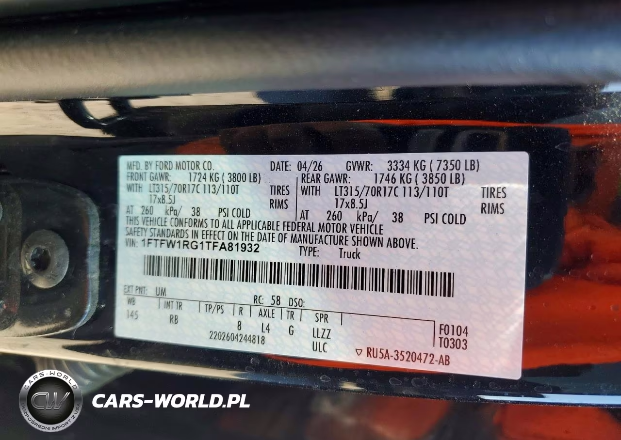 2026 Ford F150 Raptor VIN:1FTFW1RG1TFA81932 - 12