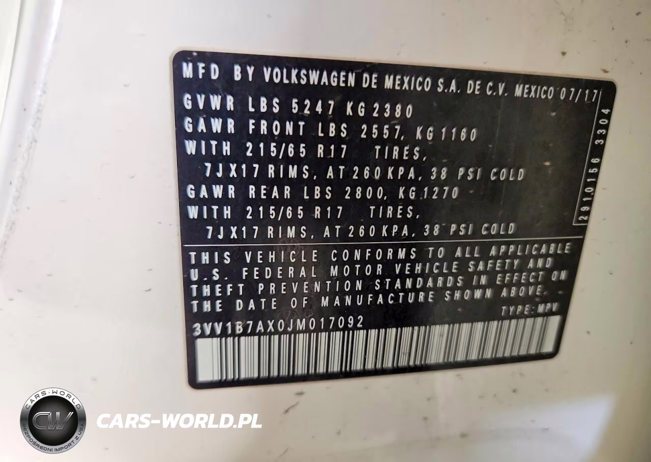 2018 Volkswagen Tiguan S VIN:3VV1B7AX0JM017092 - 13