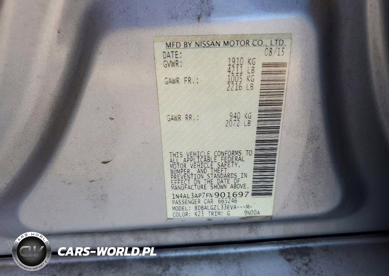 2015 Nissan Altima 2.5 S VIN:1N4AL3AP7FN901697 - 12