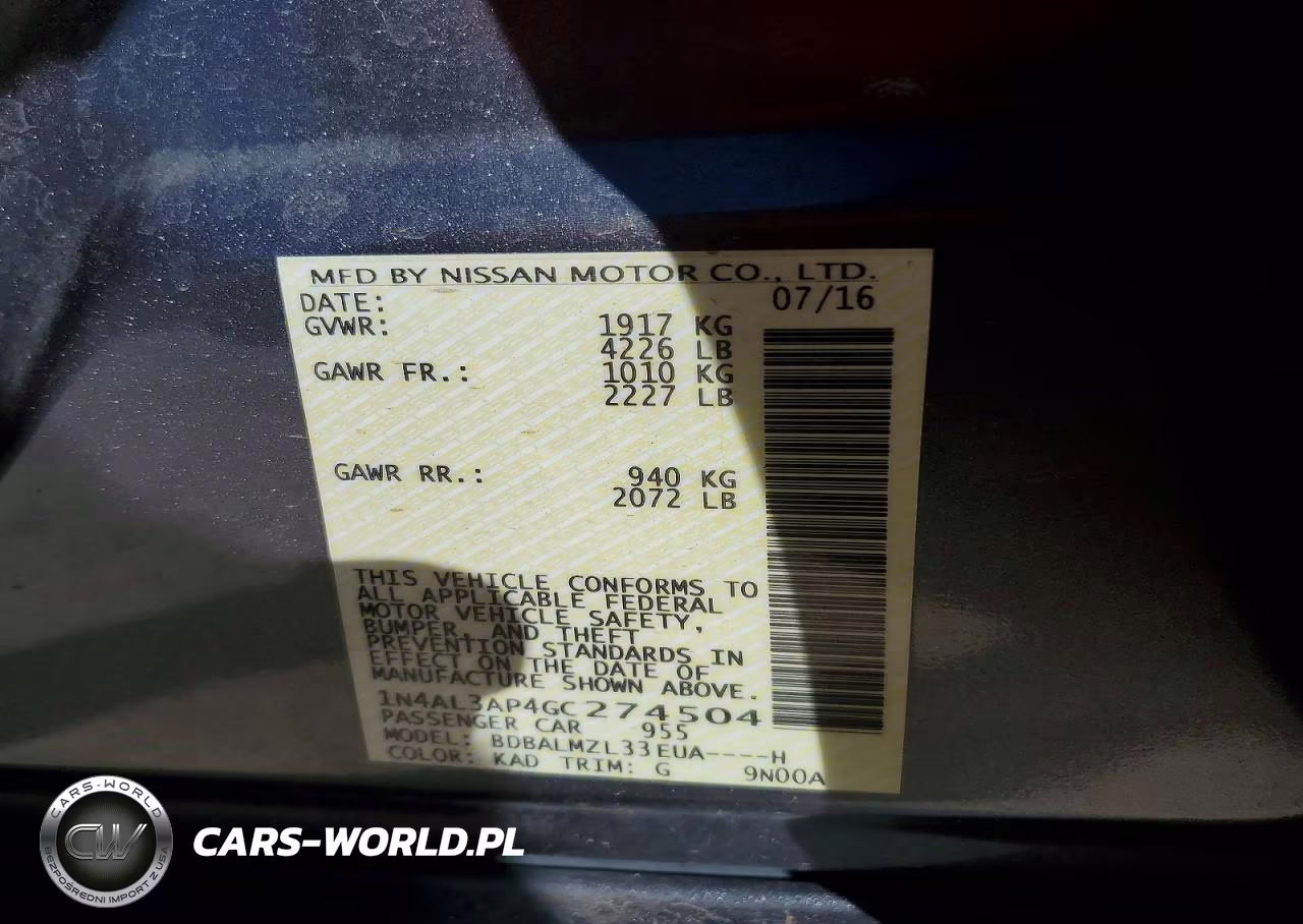 2016 Nissan Altima 2.5 Sv VIN:1N4AL3AP4GC274504 - 12