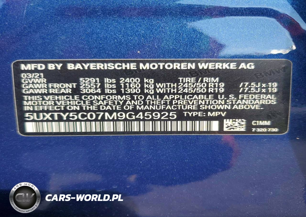 2021 BMW X3 xDrive30I VIN:5UXTY5C07M9G45925 - 13