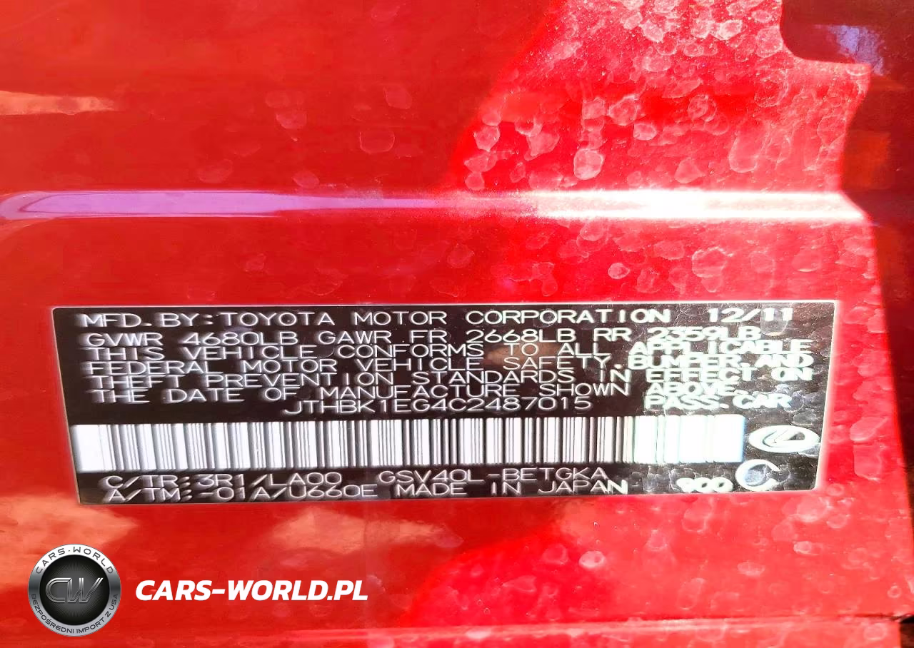 2012 Lexus Es 350 VIN:JTHBK1EG4C2487015 - 12