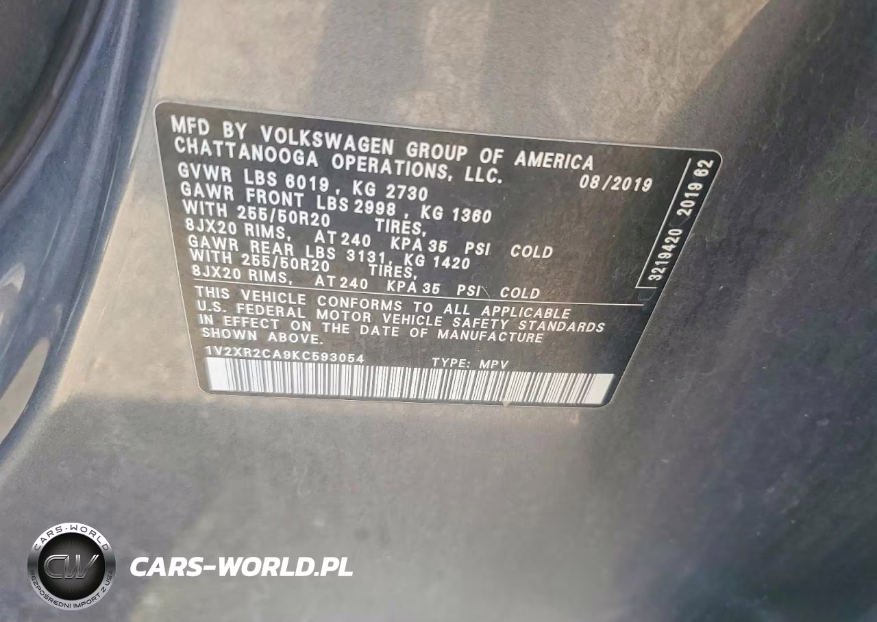 2019 Volkswagen Atlas Se VIN:1V2XR2CA9KC593054 - 13