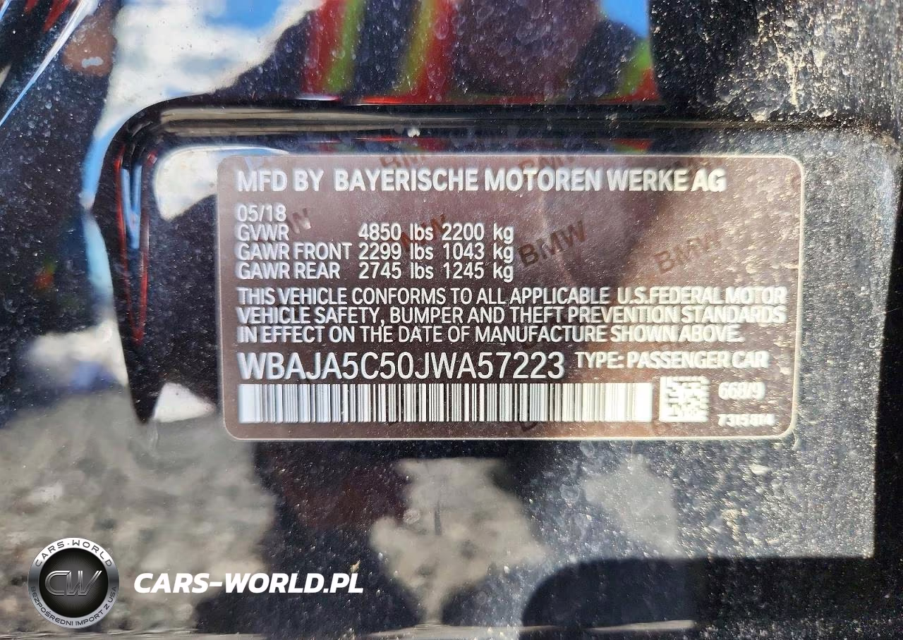 2018 BMW 530 I VIN:WBAJA5C50JWA57223 - 12