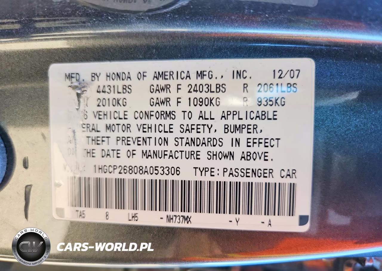 2008 Honda Accord Exl VIN:1HGCP26808A053306 - 12