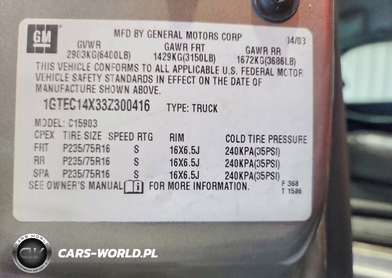2003 GMC New Sierra C1500 VIN:1GTEC14X33Z300416 - 12
