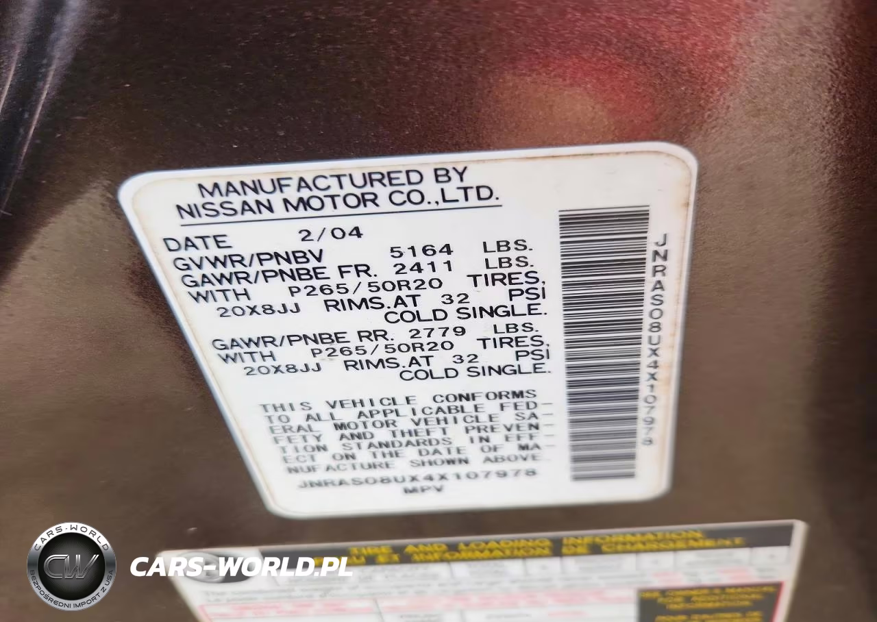 2004 Infiniti Fx35 Base VIN:JNRAS08UX4X107978 - 13