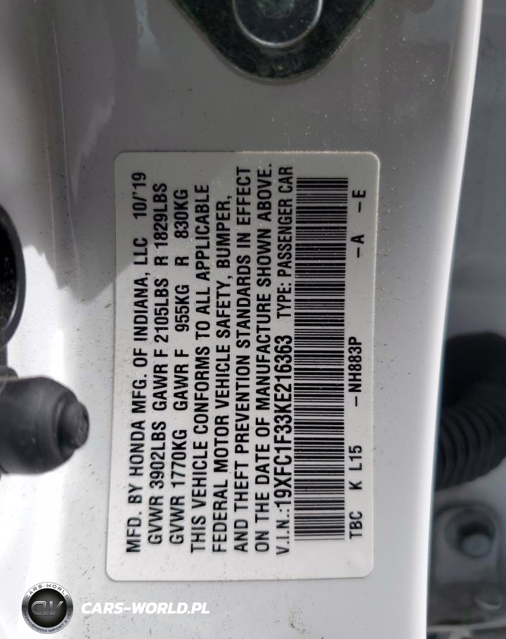 2019 Honda Civic Ex VIN:19XFC1F33KE216363 - 13