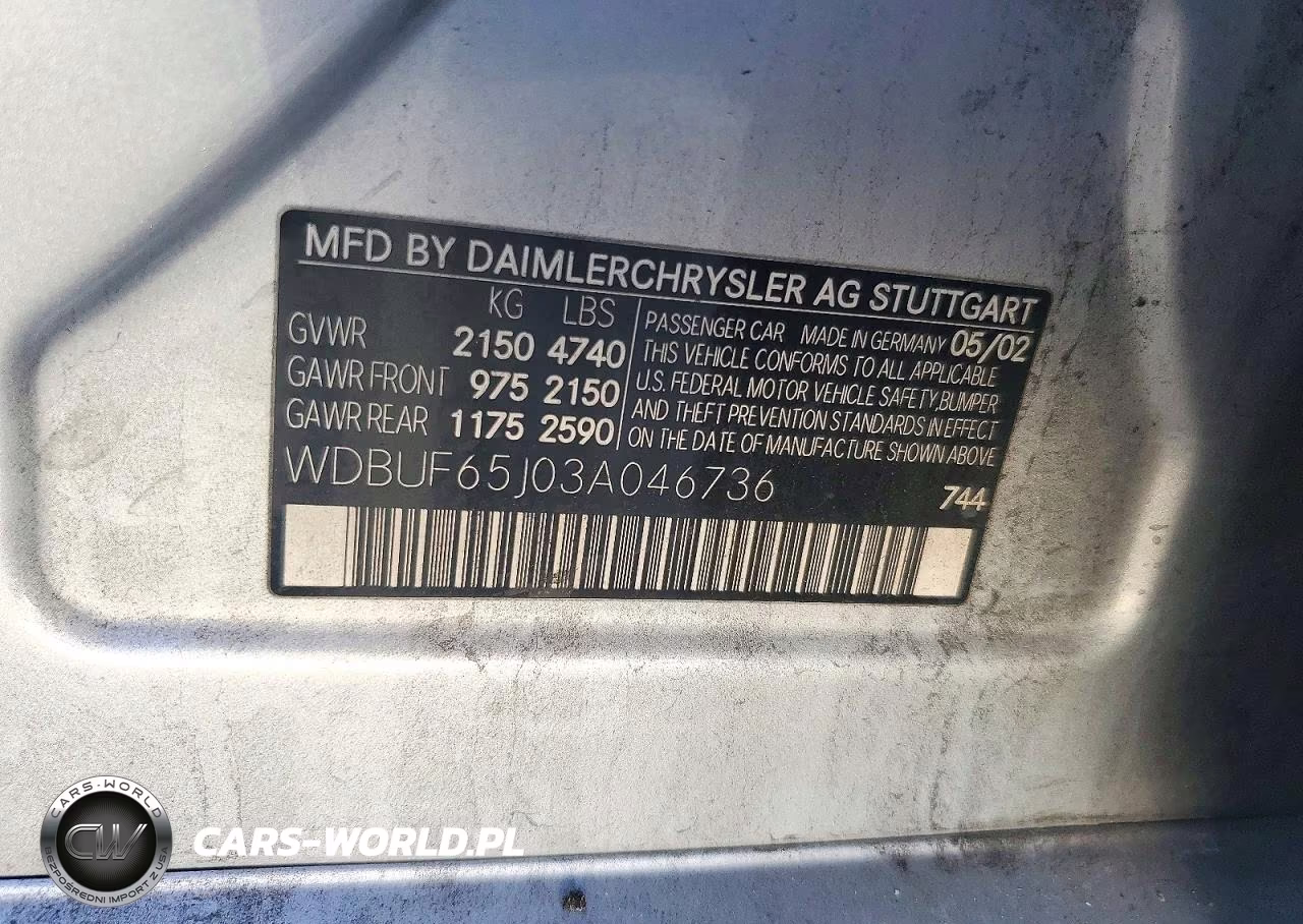 2003 Mercedes-Benz E 320 VIN:WDBUF65J03A046736 - 12