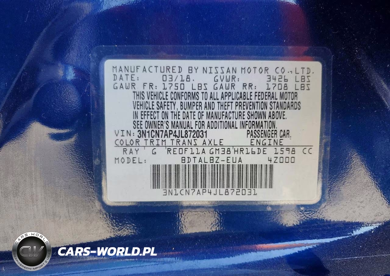 2018 Nissan Versa Sv VIN:3N1CN7AP4JL872031 - 12
