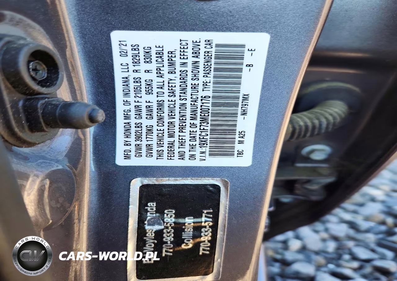 2021 Honda Civic Exl VIN:19XFC1F73ME007176 - 12
