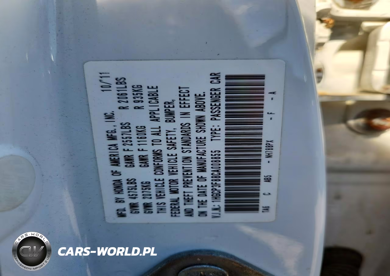 2012 Honda Accord Exl VIN:1HGCP3F88CA008855 - 12