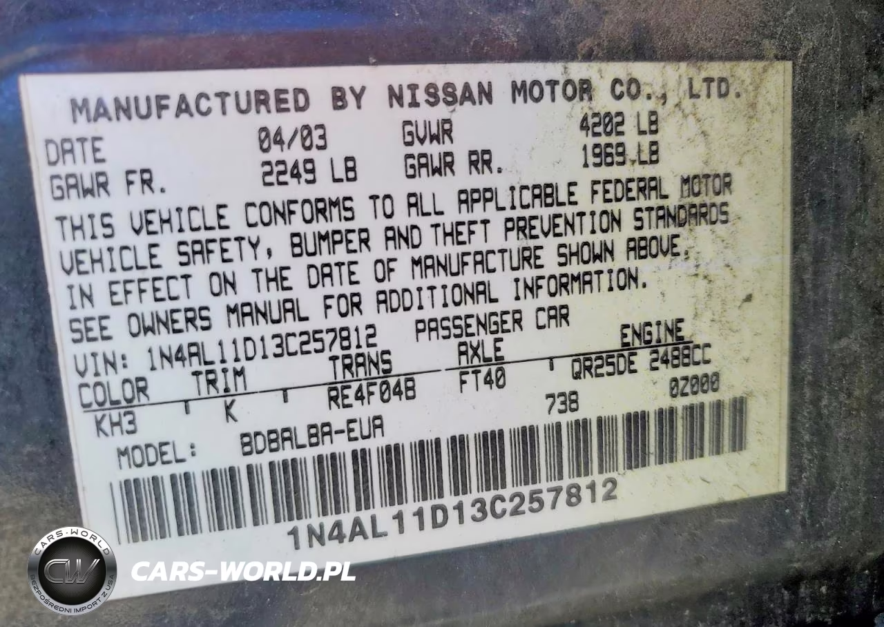 2003 Nissan Altima 2.5 VIN:1N4AL11D13C257812 - 12