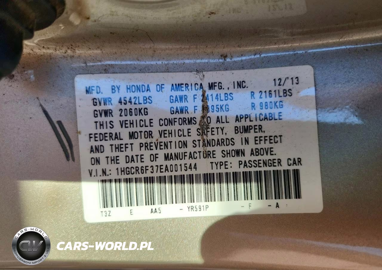 2014 Honda Accord Hybrid VIN:1HGCR6F37EA001544 - 12