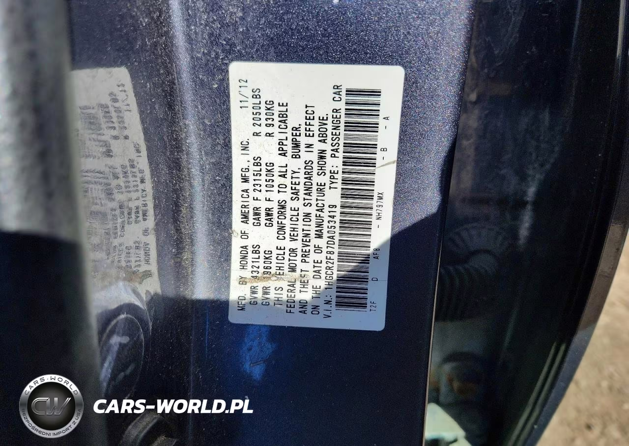 2013 Honda Accord Exl VIN:1HGCR2F87DA053419 - 12