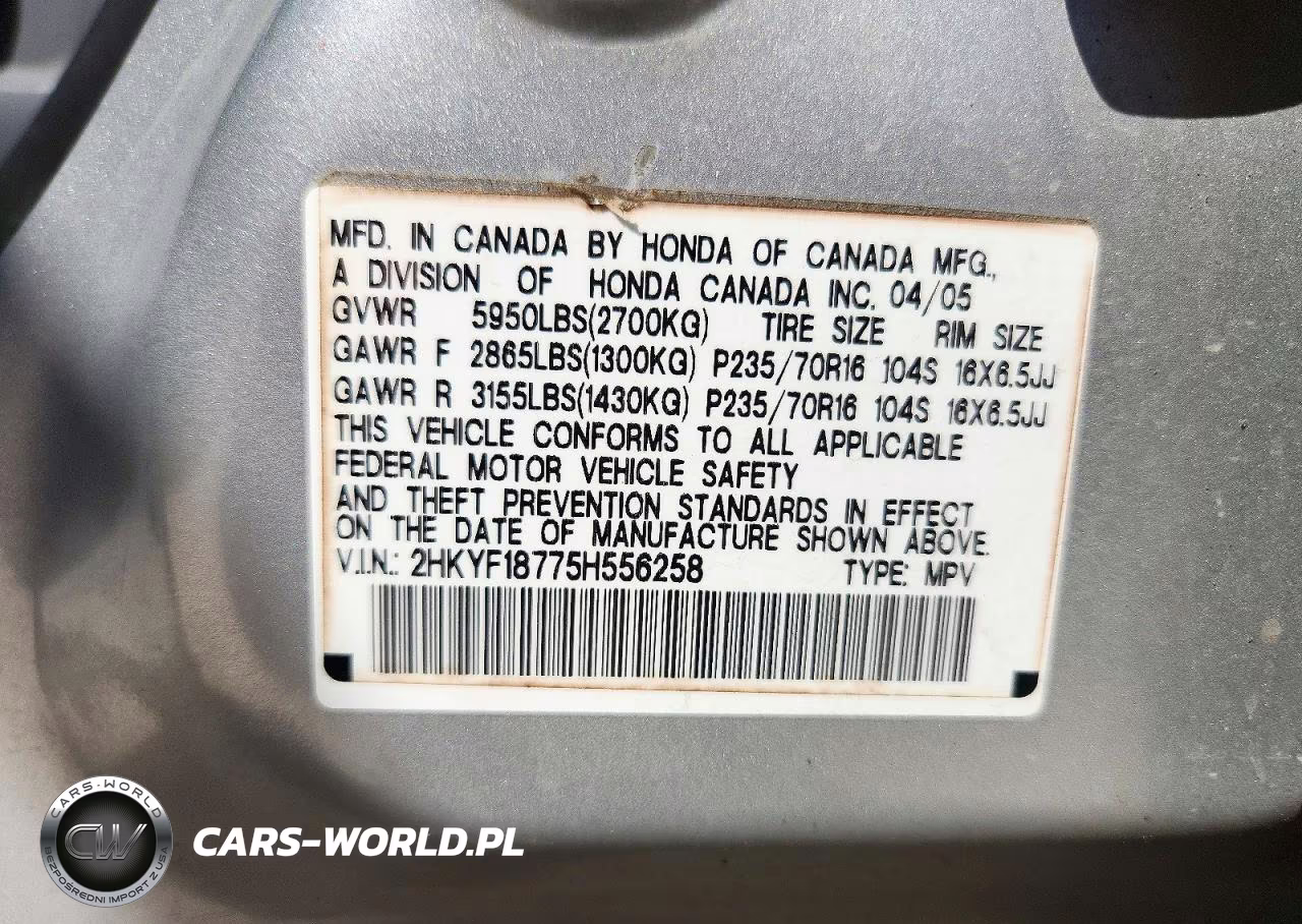 2005 Honda Pilot Exl VIN:2HKYF18775H556258 - 13