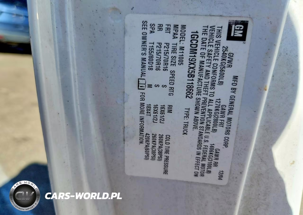 2005 Chevrolet Astro VIN:1GCDM19XX5B118662 - 12
