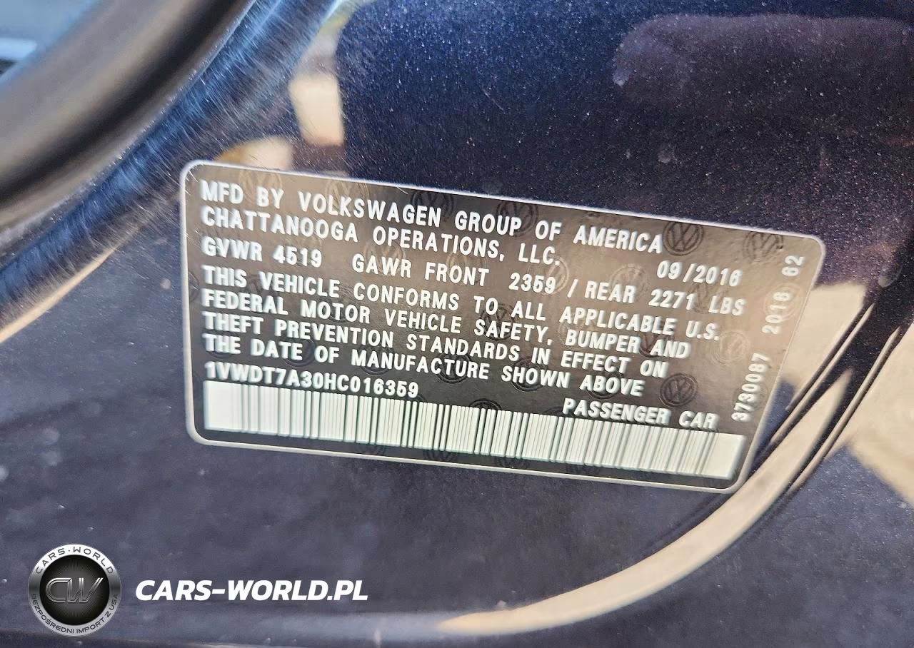 2017 Volkswagen Passat R-Line VIN:1VWDT7A30HC016359 - 12