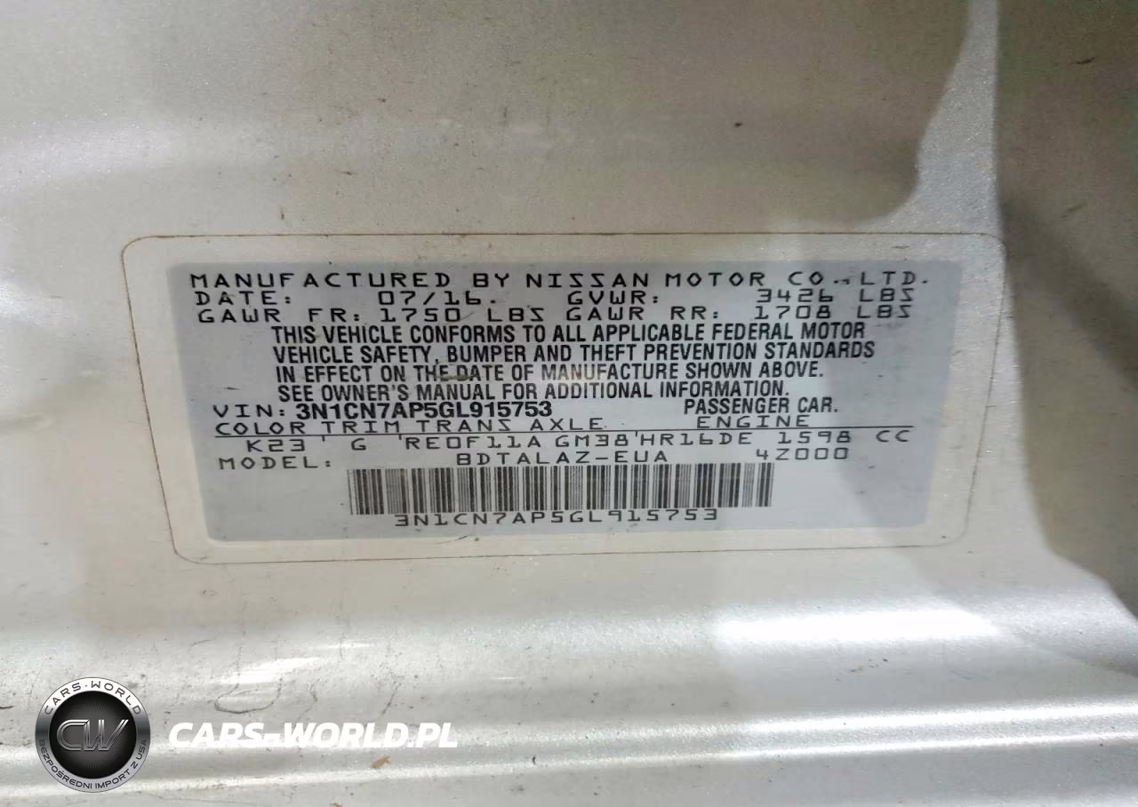 2016 Nissan Versa 1.6 S Plus VIN:3N1CN7AP5GL915753 - 13