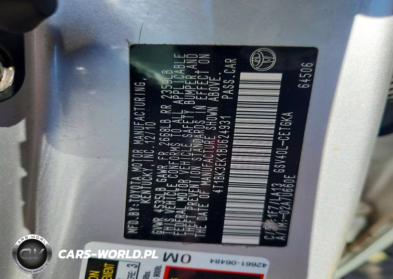 2011 Toyota Camry Xle V6 VIN:4T1BK3EK1BU624931 - 12