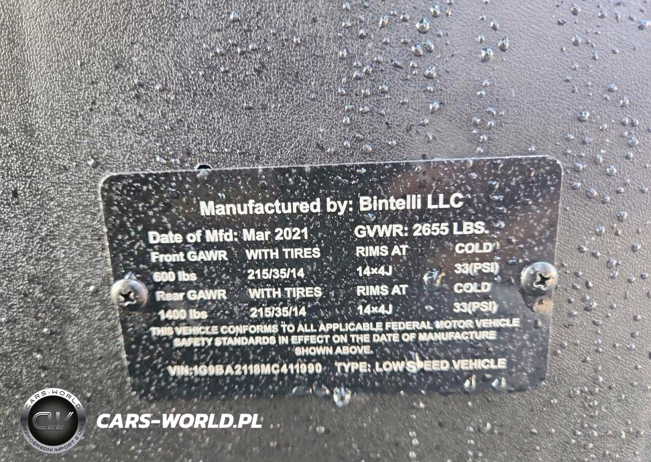 2021 Bintelli Golf Cart VIN:1G9BA2118MC411990 - 10