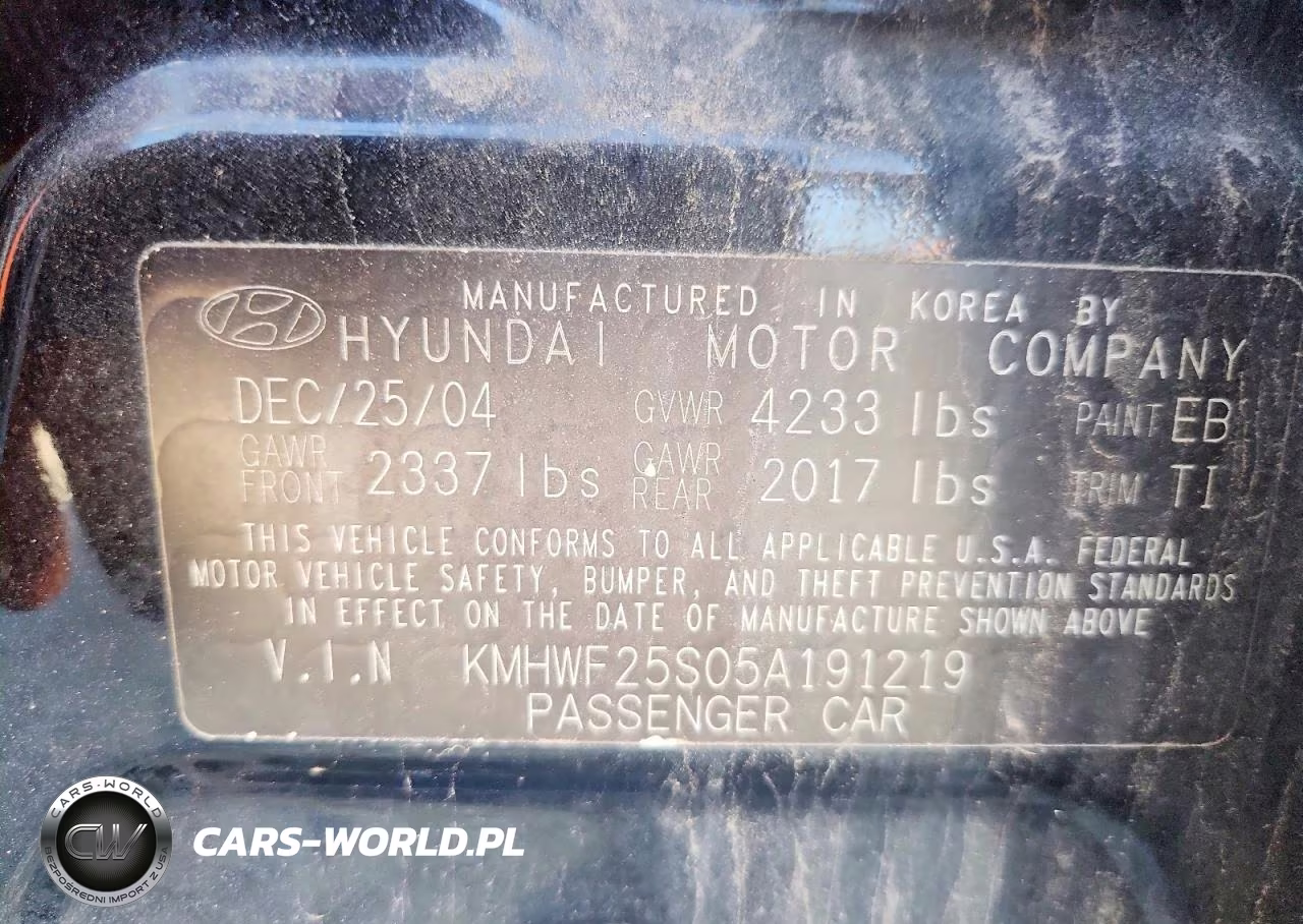 2005 Hyundai Sonata Gl VIN:KMHWF25S05A191219 - 12