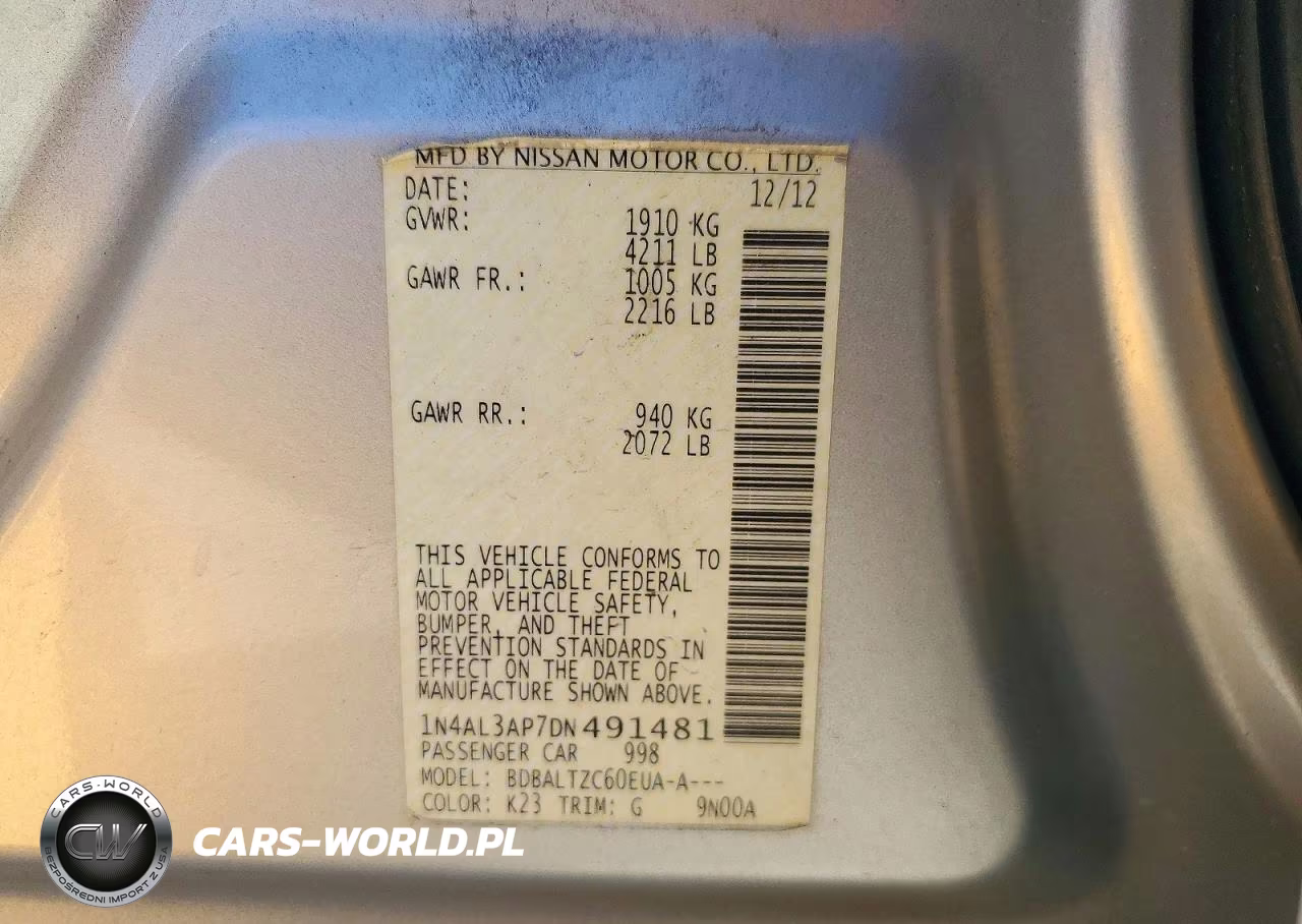2013 Nissan Altima 2.5 VIN:1N4AL3AP7DN491481 - 12
