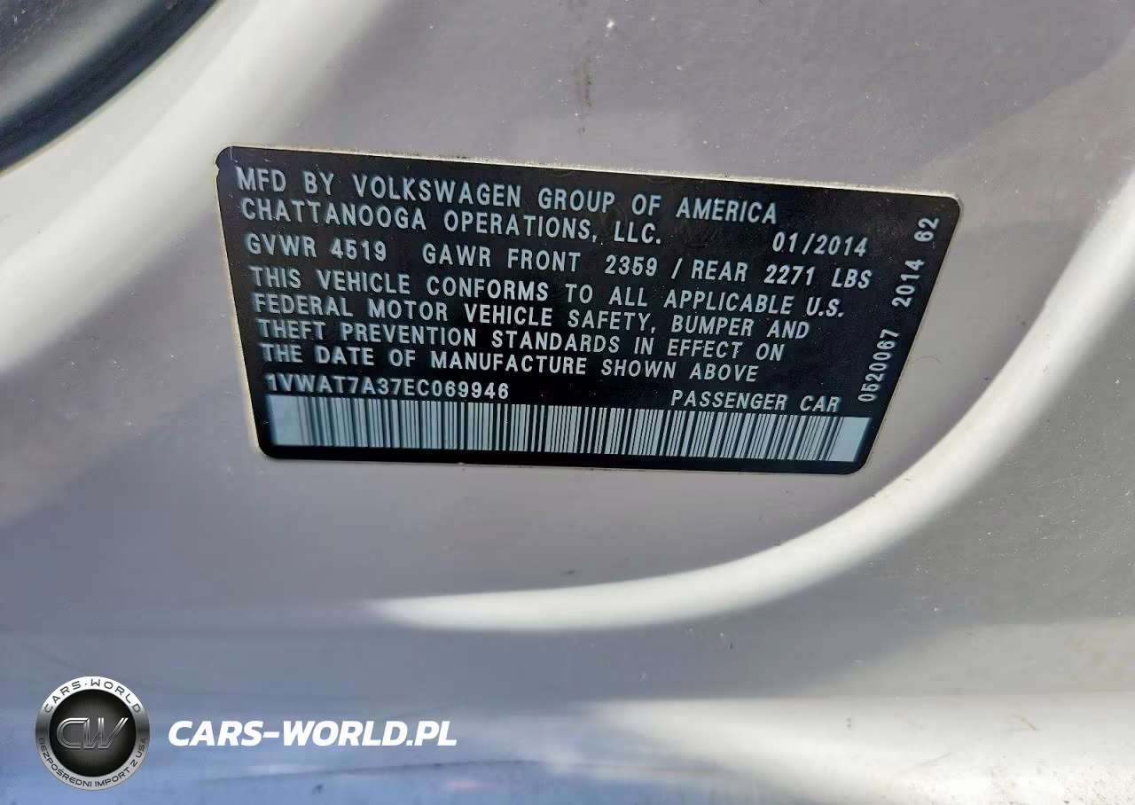 2014 Volkswagen Passat S VIN:1VWAT7A37EC069946 - 12