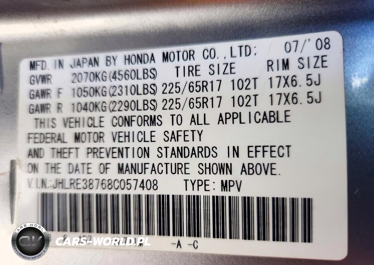 2008 Honda Cr-V Exl VIN:JHLRE38768C057408 - 14