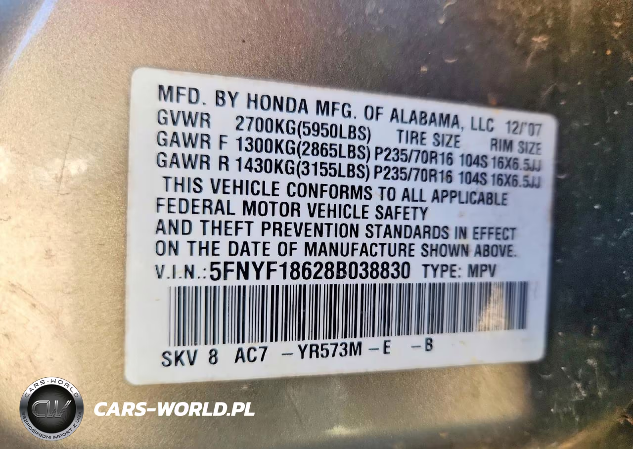 2008 Honda Pilot Exl VIN:5FNYF18628B038830 - 13
