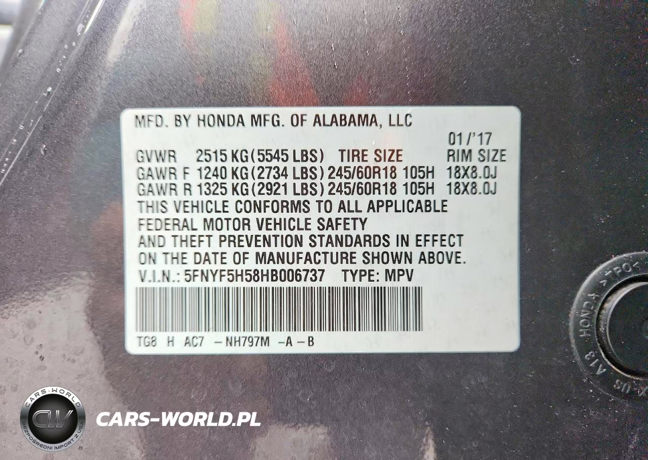 2017 Honda Pilot Exl VIN:5FNYF5H58HB006737 - 13