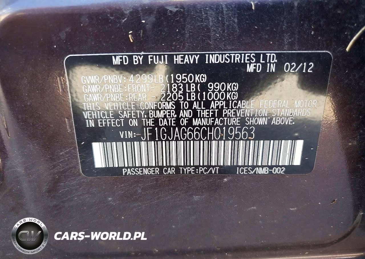 2012 Subaru Impreza Limited VIN:JF1GJAG66CH019563 - 12