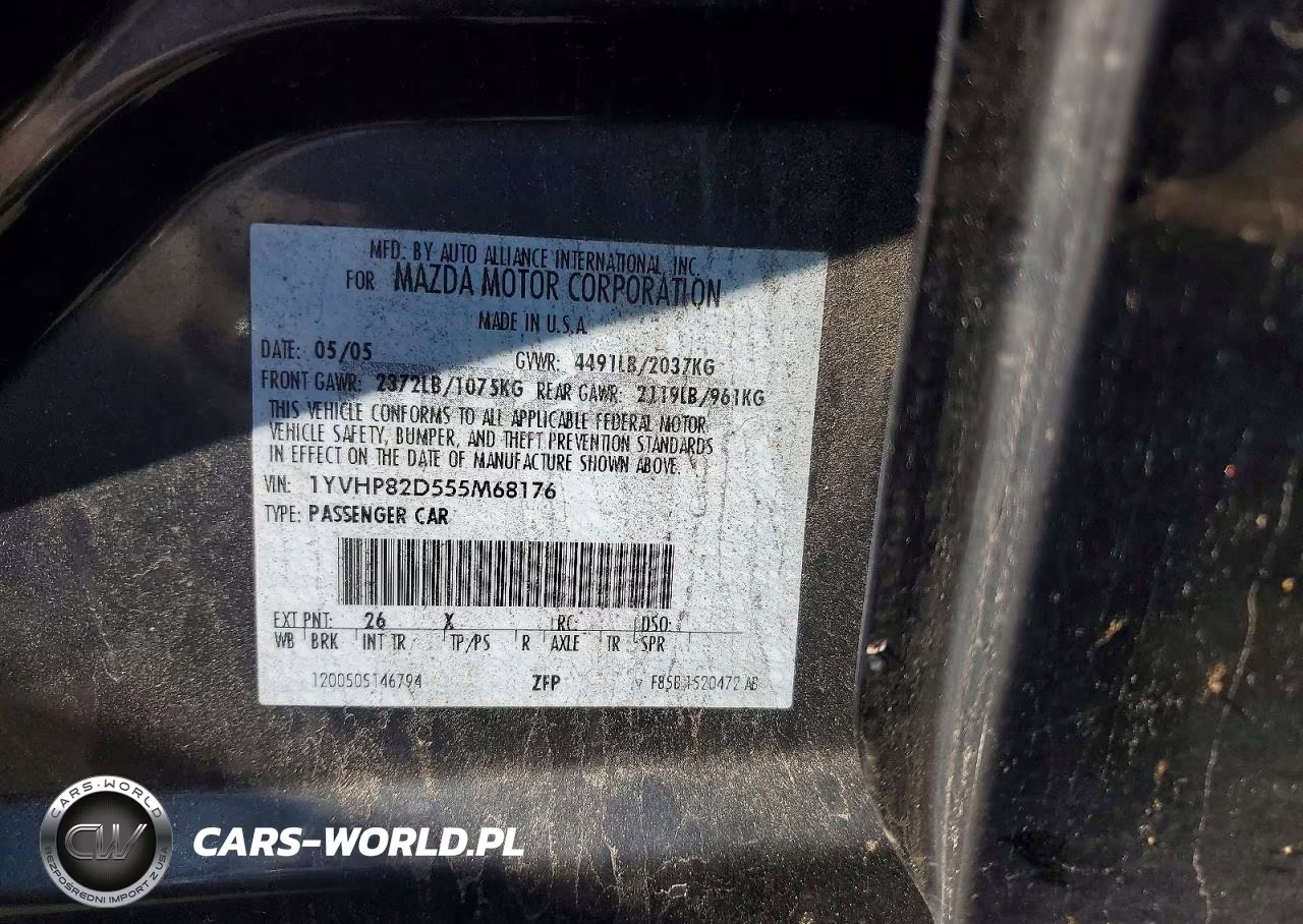 2005 Mazda 6 S VIN:1YVHP82D555M68176 - 12